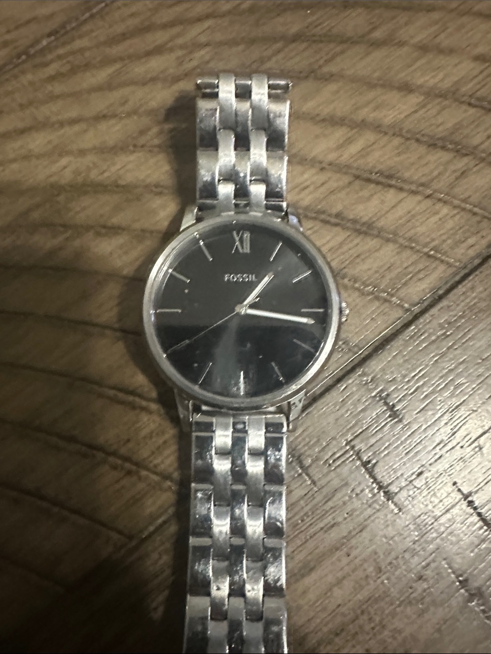 Fossil Men's Silver Bracelet Watch with Black Dial